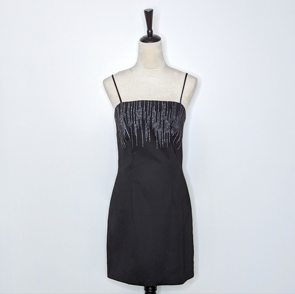 XOXO Dresses & Skirts - XOXO Vintage 90s Y2K Black Stretch Mini Dress with Silver Sparkles Size 9 Junior